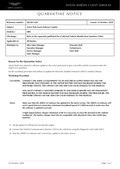 First page of the original QN-00-1426 factory document