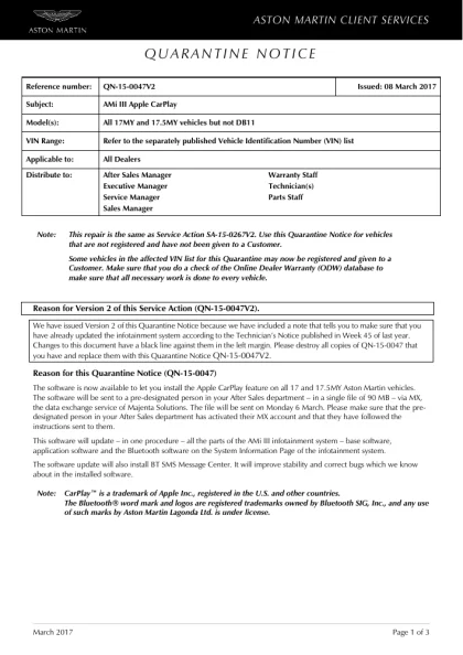First page of the original QN-15-0047V2 factory document