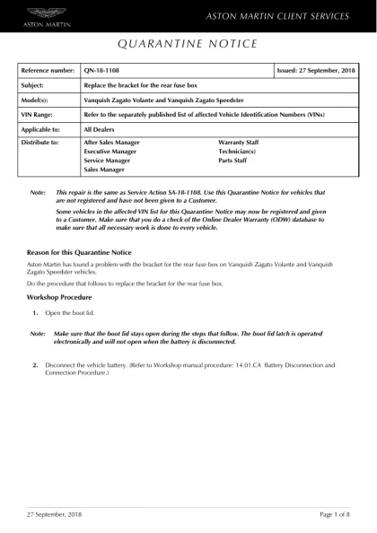 First page of the original QN-18-1108 factory document