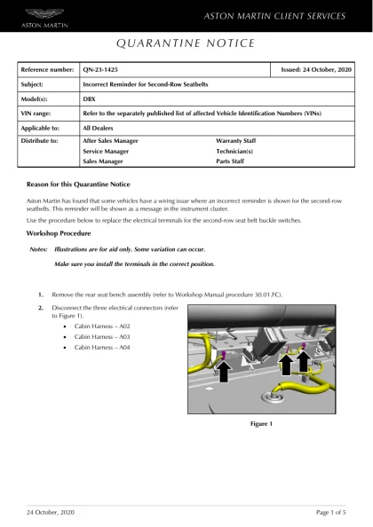 First page of the original QN-23-1425 factory document