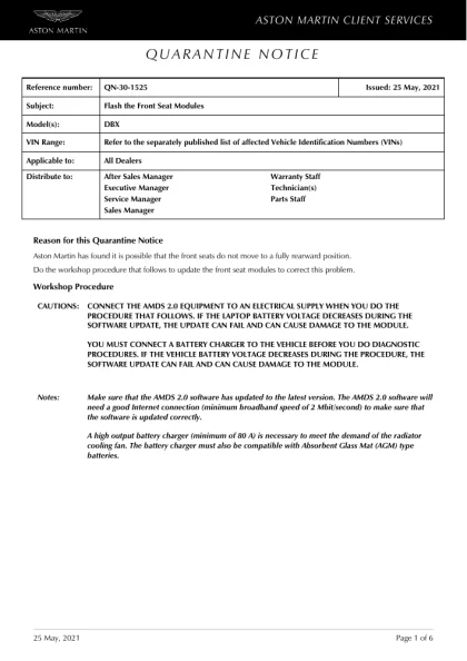 First page of the original QN-30-1525 factory document