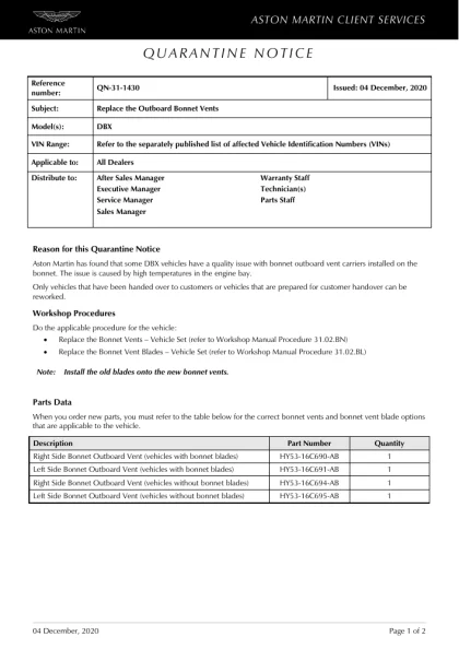 First page of the original QN-31-1430 factory document