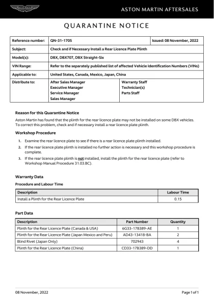 First page of the original QN-31-1705 factory document