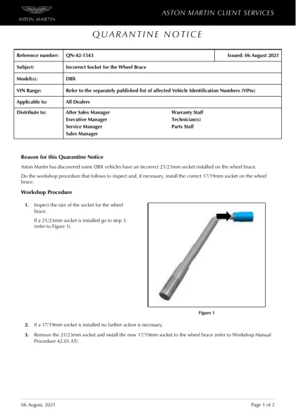 First page of the original QN-42-1543 factory document