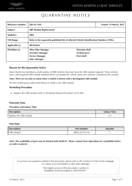 First page of the original QN-43-1501 factory document