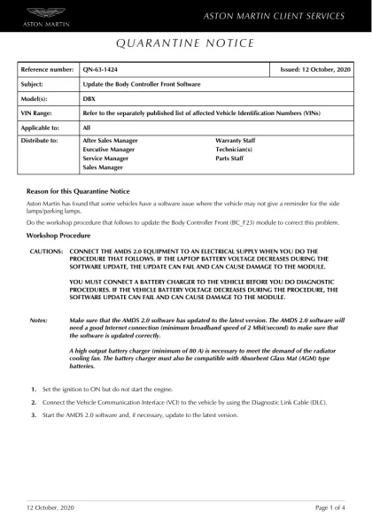 First page of the original QN-63-1424 factory document
