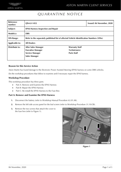 First page of the original QN-63-1452 factory document
