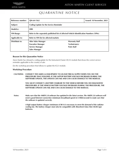 First page of the original QN-64-1562 factory document