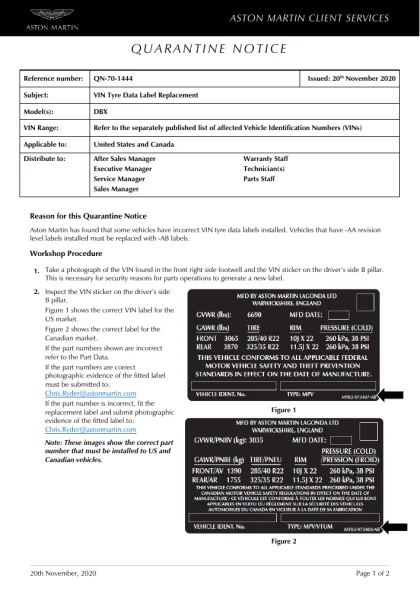First page of the original QN-70-1444 factory document
