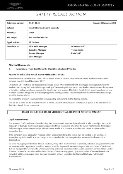 First page of the original RA-01-1048 factory document