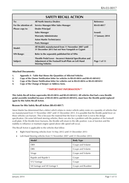 First page of the original RA-03-0017 factory document