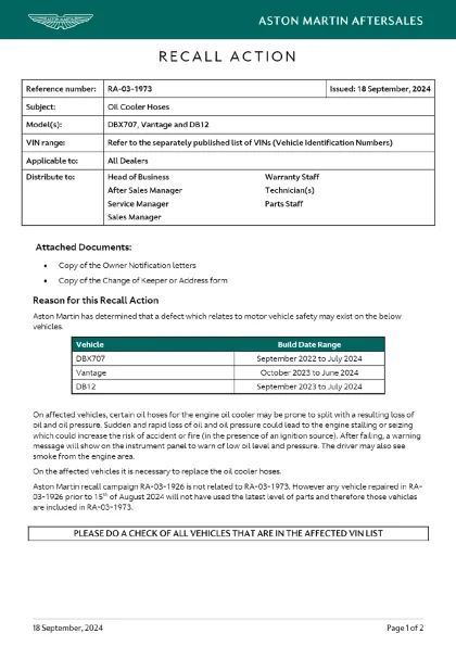 First page of the original RA-03-1973 factory document
