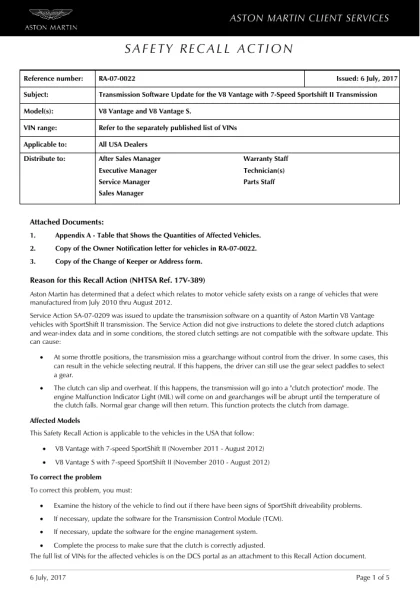 First page of the original RA-07-0022 factory document
