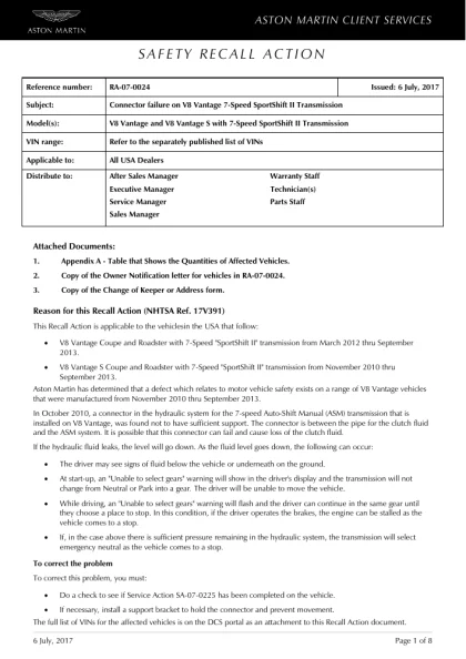 First page of the original RA-07-0024 factory document