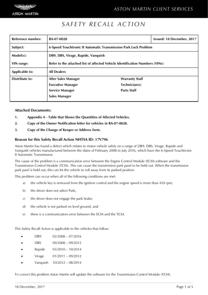 First page of the original RA-07-0028 factory document