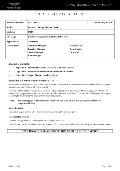 First page of the original RA-13-0025 factory document