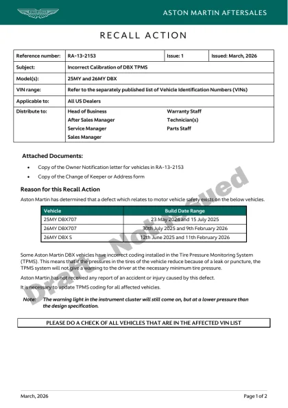 First page of the original RA-13-2153 factory document