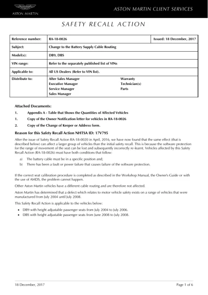 First page of the original RA-18-0026 factory document