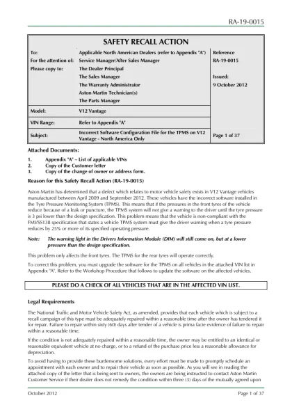 First page of the original RA-19-0015 factory document