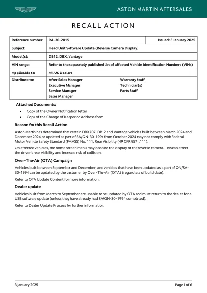 First page of the original RA-30-2015 factory document