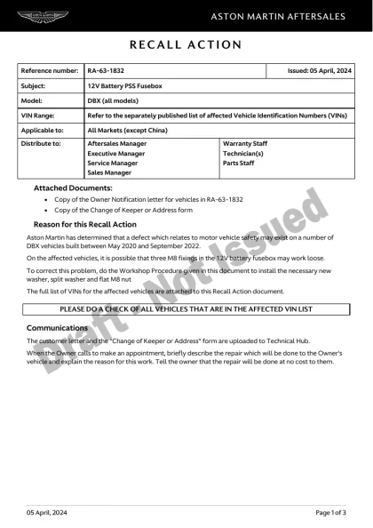 First page of the original RA-63-1832 factory document
