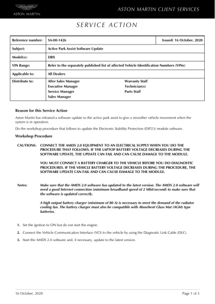 First page of the original SA-00-1426 factory document