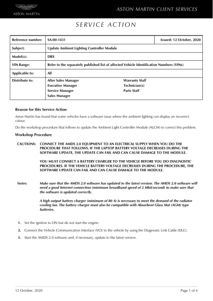First page of the original SA-00-1431 factory document