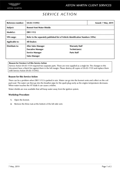 First page of the original SA-03-1159V2 factory document