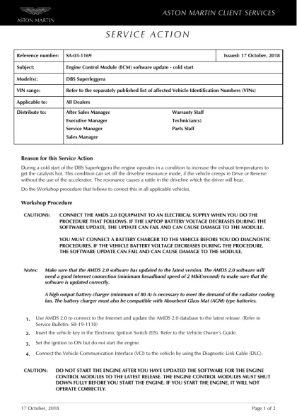 First page of the original SA-03-1169 factory document