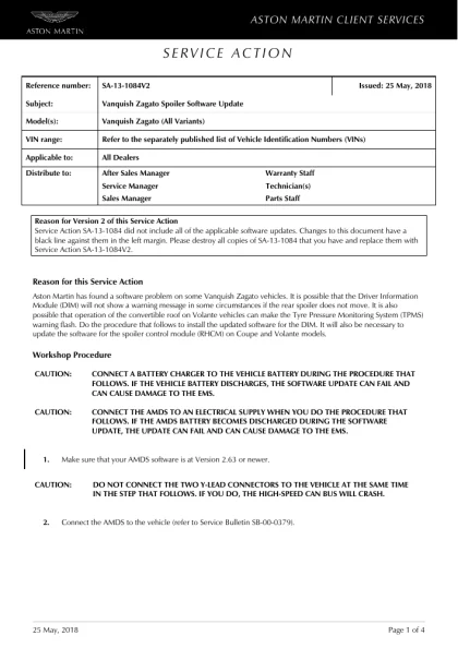 First page of the original SA-13-1084V2 factory document