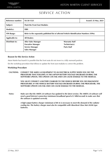 First page of the original SA-30-1525 factory document
