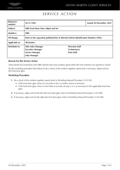 First page of the original SA-31-1494 factory document