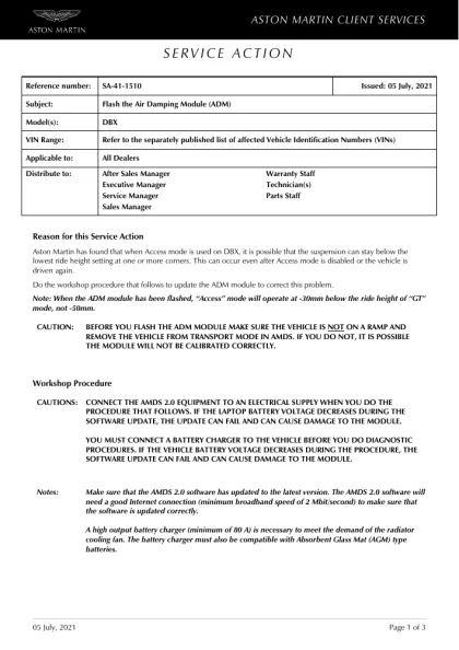 First page of the original SA-41-1510 factory document