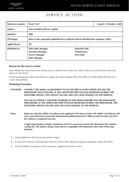 First page of the original SA-61-1427 factory document