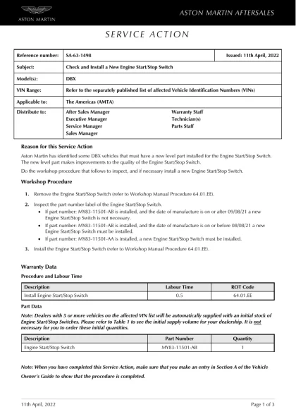 First page of the original SA-63-1498 factory document
