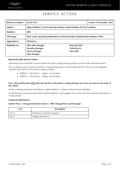 First page of the original SA-64-1539 factory document