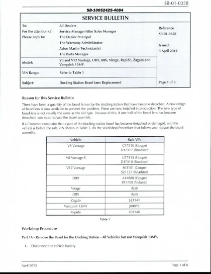 First page of the original SB-01-0358 factory document