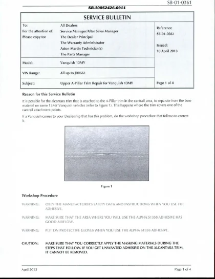 First page of the original SB-01-0361 factory document