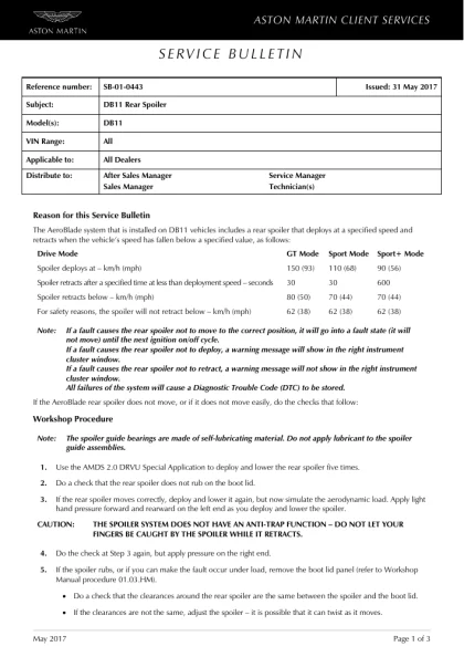 First page of the original SB-01-0443 factory document