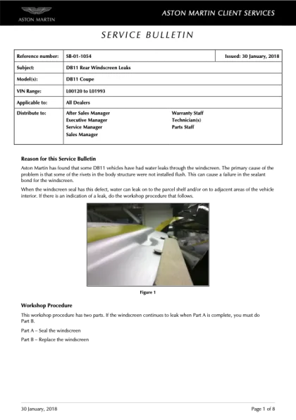 First page of the original SB-01-1054 factory document