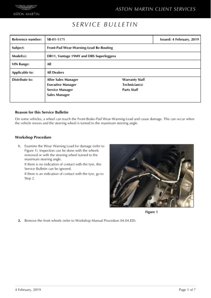 First page of the original SB-01-1171 factory document