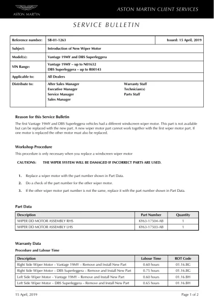 First page of the original SB-01-1263 factory document
