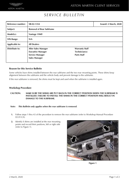 First page of the original SB-02-1354 factory document