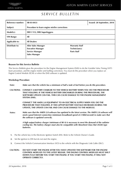 First page of the original SB-03-0433 factory document