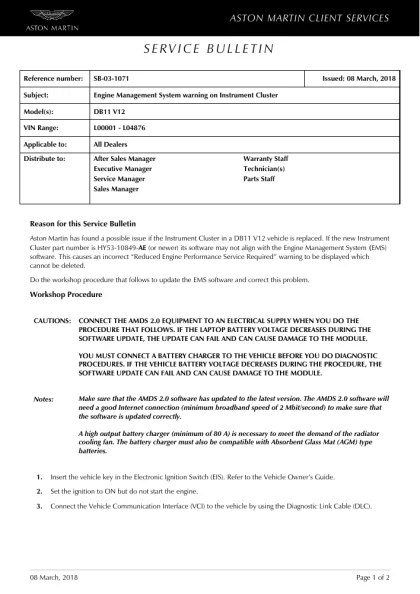 First page of the original SB-03-1071 factory document