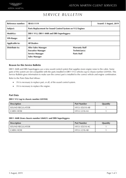 First page of the original SB-03-1119 factory document