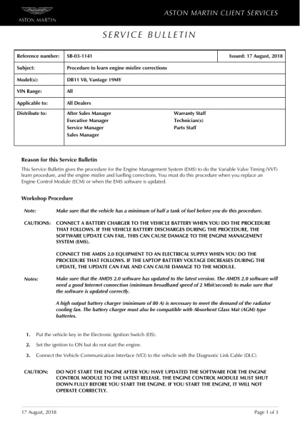First page of the original SB-03-1141 factory document