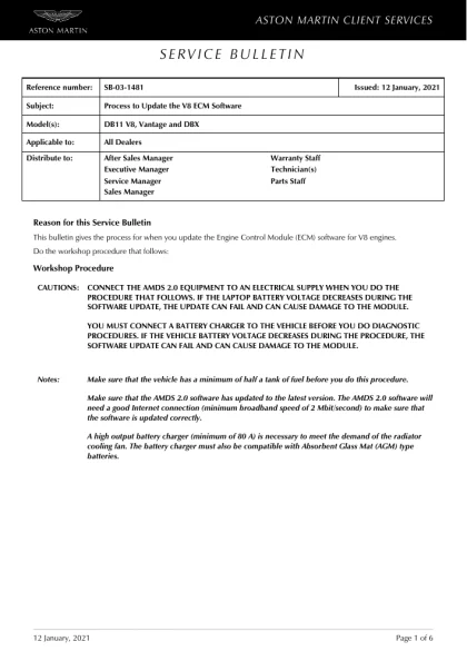First page of the original SB-03-1481 factory document