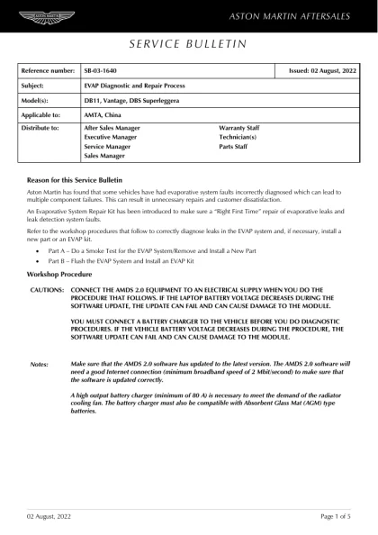 First page of the original SB-03-1640 factory document