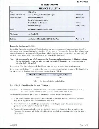 First page of the original SB-06-0366 factory document
